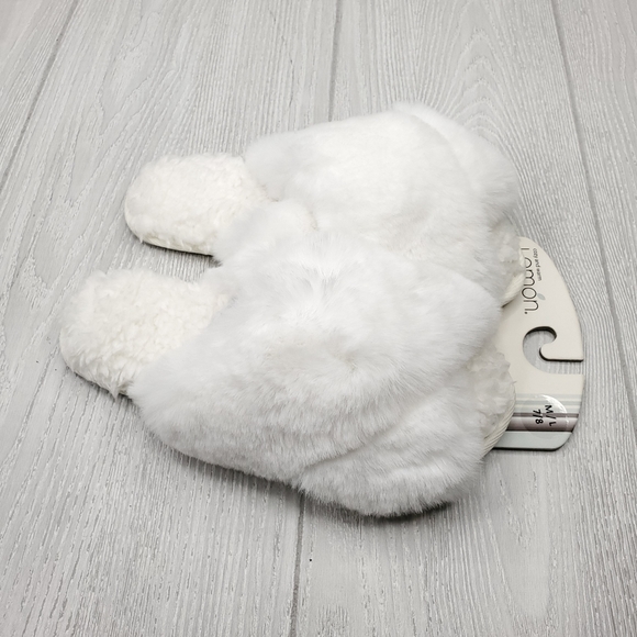 Lemon Faux Fur Criss Cross Slide House Slippers - Picture 2 of 7